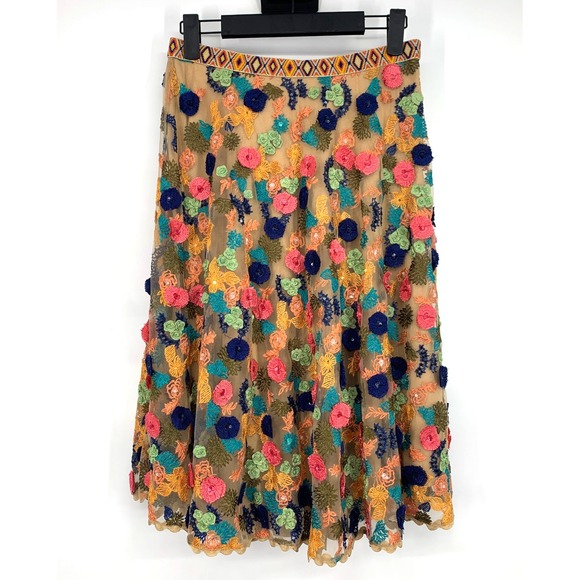Anthropologie Bhanuni by Jyoti Skirt Florence Embroidered Floral Tulle - Picture 5 of 15